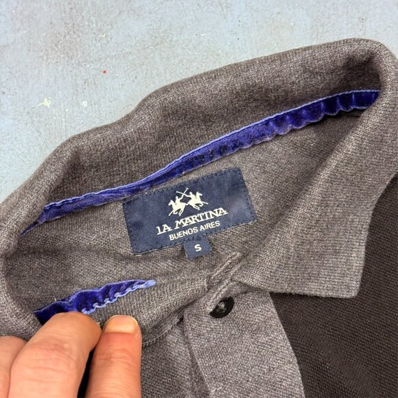 La Martina Polo Shirt Black/Grey Short Sleeve Embroidered Small - Picture 6 of 9